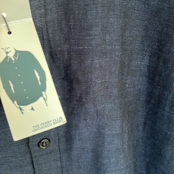 Perry Ellis Button Down Short Sleeve, Men’s Size Medium, Navy Blue, NWT, Linen - Picture 5 of 8
